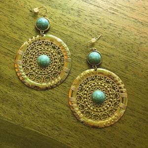 Gold and turquoise dangly earrings